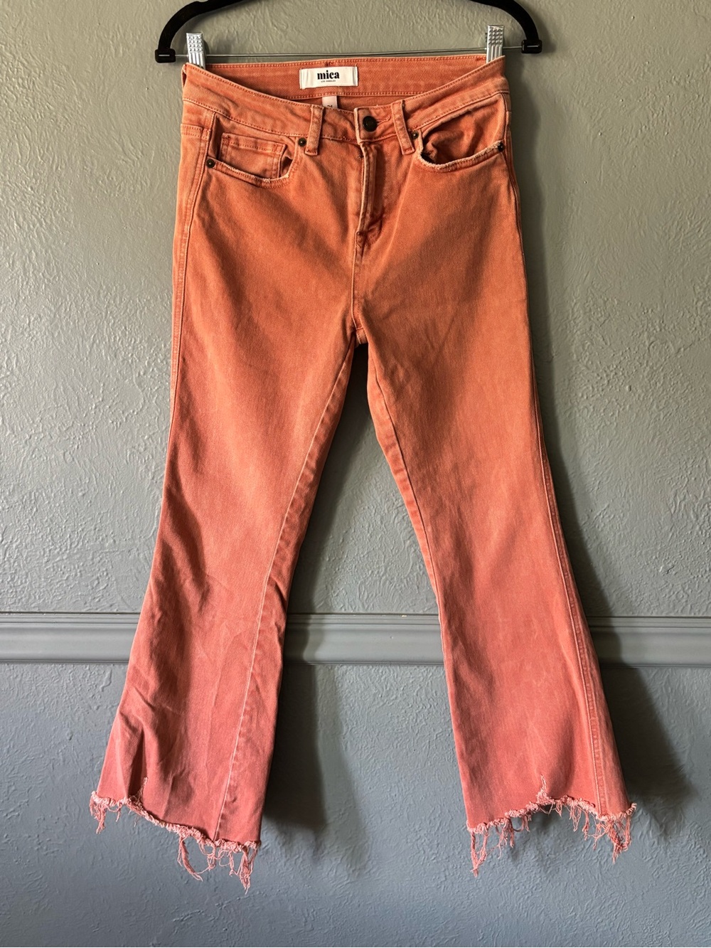 Mica Los Angeles Coral Cropped Raw Hem Flare Jeans Size 26